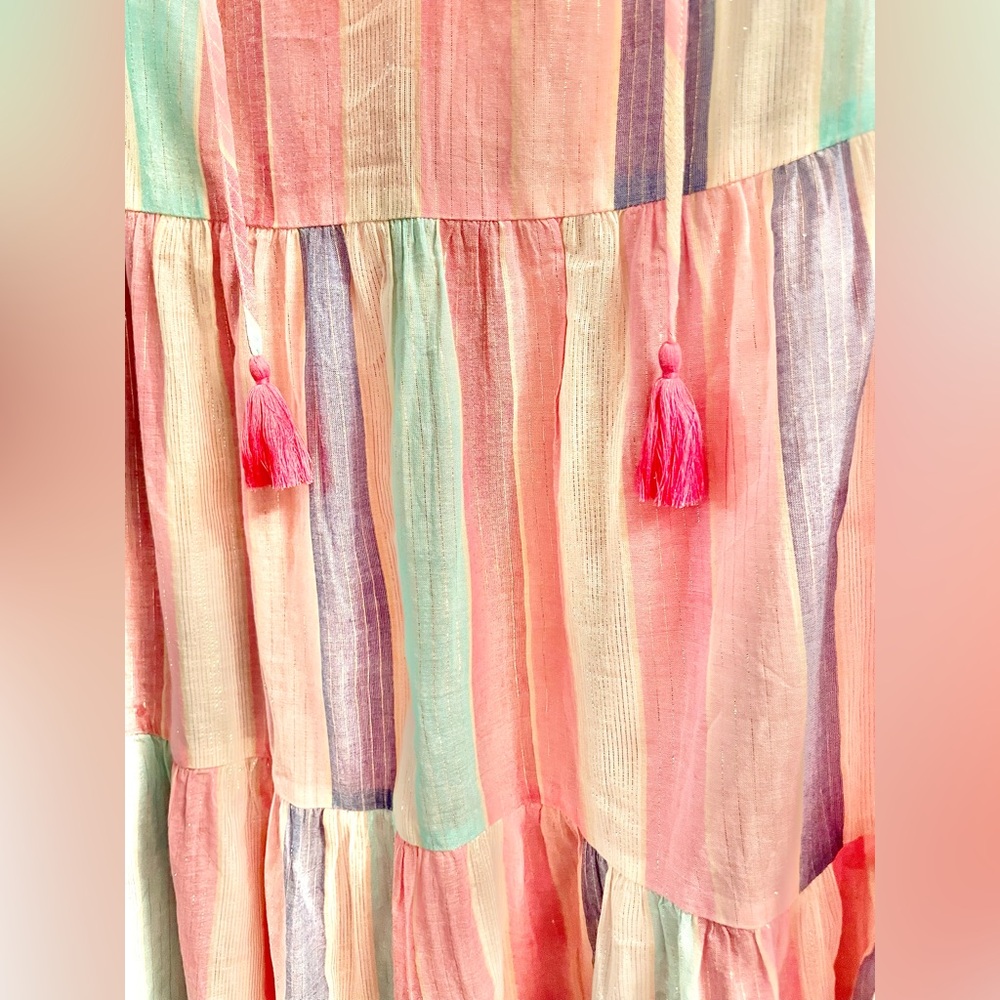 J. Crew Pink, Periwinkle, Turquoise & White Striped Cover-up Dress SIZE MEDIUM - Picture 5 of 9